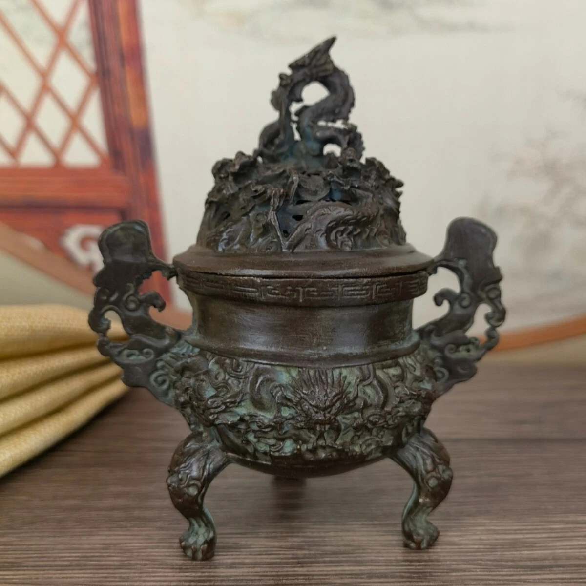 青铜龙印第安纳中国古董香炉| eBay
