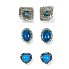 Button Covers Faux Turquoise and Silver Tone Southwestern-Style Vintage Lot of 6