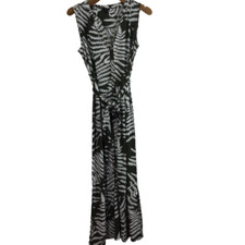 Talbots Womens Sleeveless Lined Fern Floral Tie Waist Maxi Dress Green Sz Medium