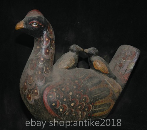 12.8" Old Chinese Lacquerware Paintings Dynasty Bird Mandarin Duck Statue