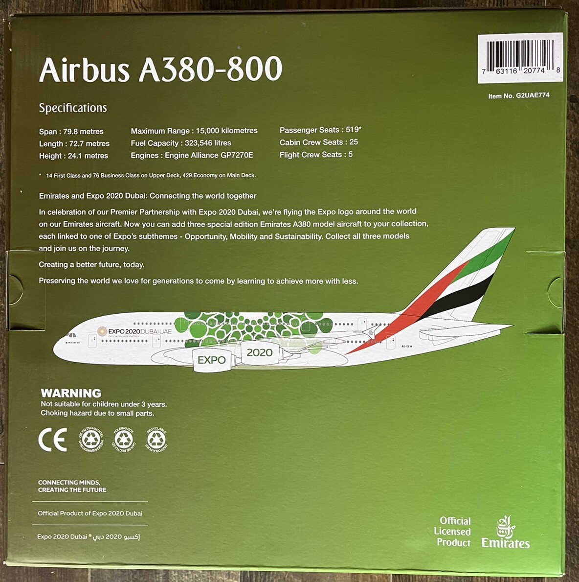 GEMINI JETS 1:200 scale EMIRATES AIRBUS A380 GREEN EXPO 2020