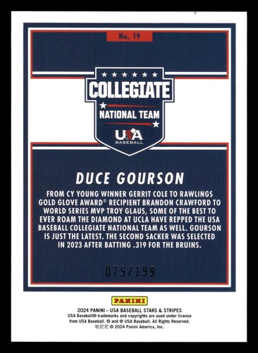 2024 Panini Stars & Stripes DUCE GOURSON RED /199 #19 - Picture 2 of 2