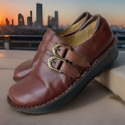 Alegria All-662 Alli Women's Sz 7-7.5/37 Slip On Shoes Brown Leather Nurse Clogs