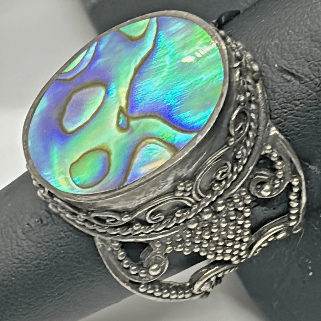 925 silver abalone shell statement ring large int… - image 1