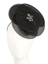 Black spring racing large flower fascinator by Max Alexander. RRP: 89.95