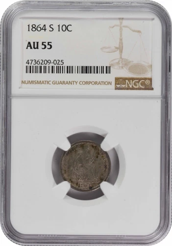 1864-S Liberty Seated Silver Dime AU55 NGC