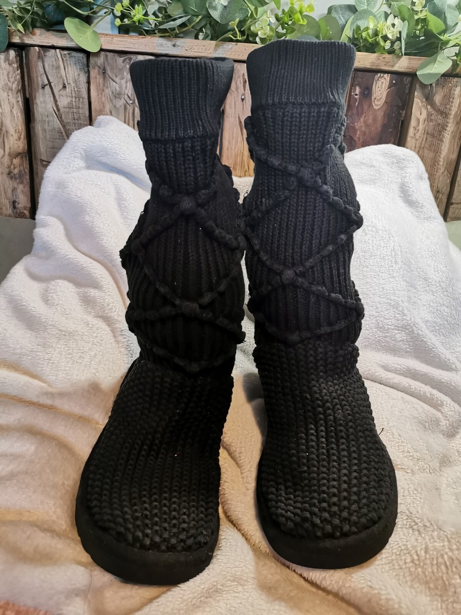 UGG Tall Sweater Boots Twisted Knot Cable Women Size Cable Knit Black
