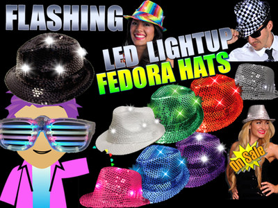 LED Flashing LightUp Sequin Fedora Hats - Several Colors To Choose! *PARTY FUN*