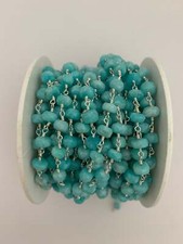 Amazonite Faceted Chain | Natural Amazonite Beads on Silver Plated Wire Chain | 