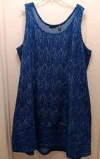 H by Halston Sz. 2X A-line Dress Royal Blue/white Textured Knit Sleeveless 