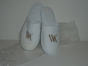 white and gold slippers