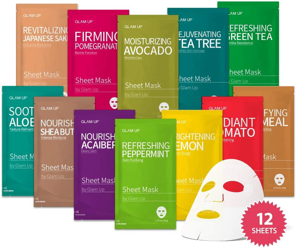GLAM UP Facial Sheet Mask 12 Combo (Pack of 12) | Beauty Mask for All Skin Type