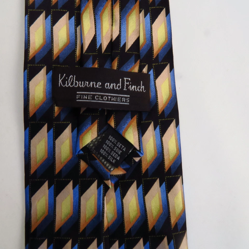 Corbata de cuello Kilburne & Finch negra geométrica con rayas de diamantes para hombre 60x3,75 azul rojo Foto 3 de 4