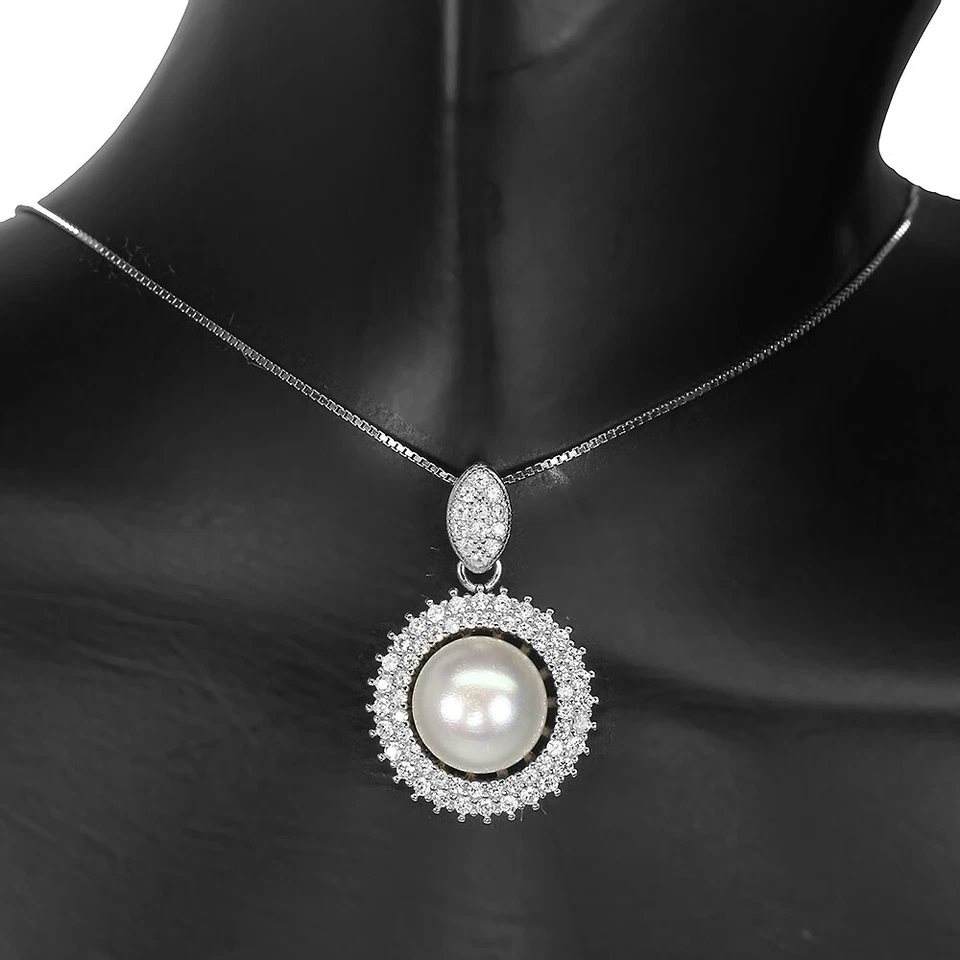 Collar de plata de ley 925 perlas redondas 10 mm joyas de piedras preciosas 18 pulgadas Foto 2 de 4