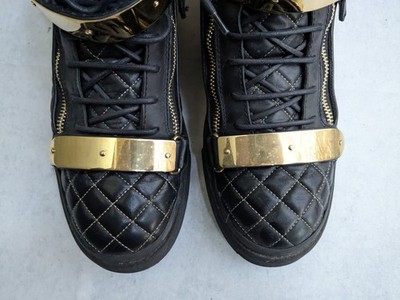 Giuseppe Zanotti Sneakers Black Leather Men 13 46 Gold Quilted
