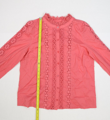 トップス pppp Talbots Blouse Womens Small Pink Lace Trim Long Sleeve Button