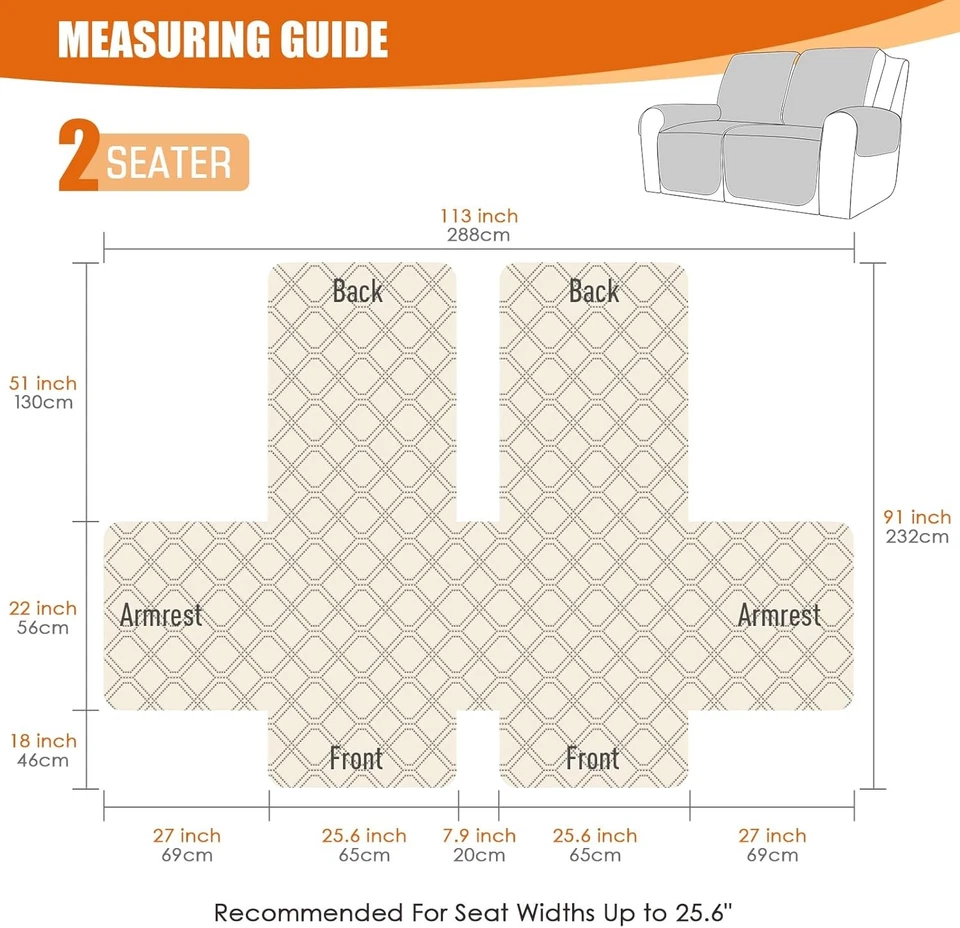 VANSOFY Waterproof Recliner Sofa Cover – Washable Non-Slip, Brown 2-Seater - Imagem 2 de 4