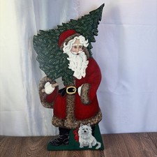 Hand Painted Wood Santa Claus Figure Rustic Christmas Folk Art 17'' READ