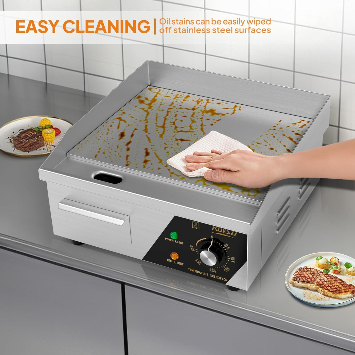 14" Commercial Electric Countertop Flat Top Griddle, 1500W 110V Electric Griddle