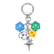 Dice Keychain Charm, Colored Dice Silver Star Dice Silver Star