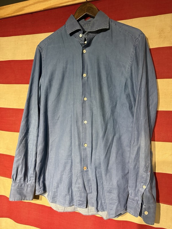 Barneys New York Men's Blue Long Sleeve Shirt Medium