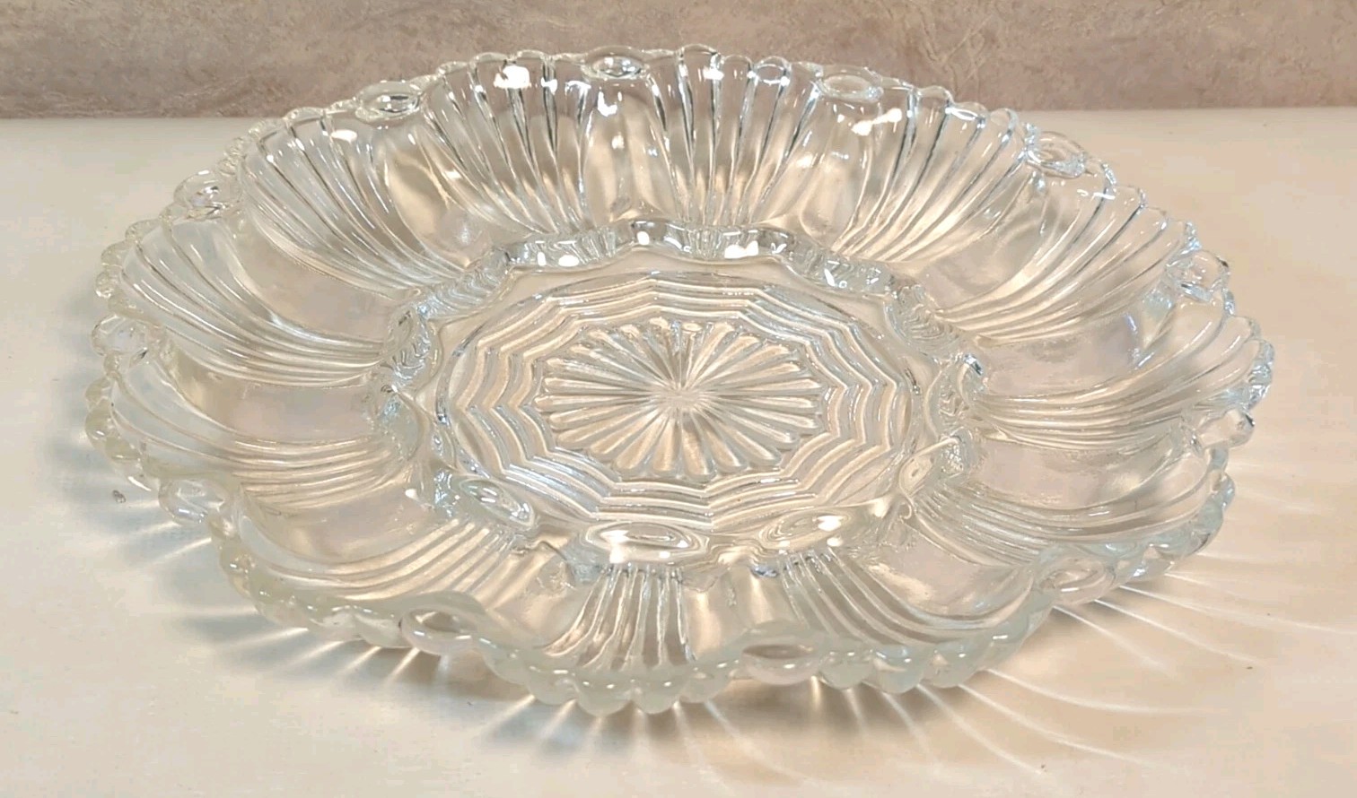 Vintage Anchor Hocking Clear Glass Deviled Egg Plate Tray 10