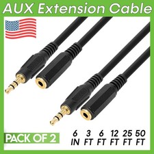 2 x 3.5mm Extension Cable AUX Adapter M/F Auxiliary Cable Audio Extender Cord