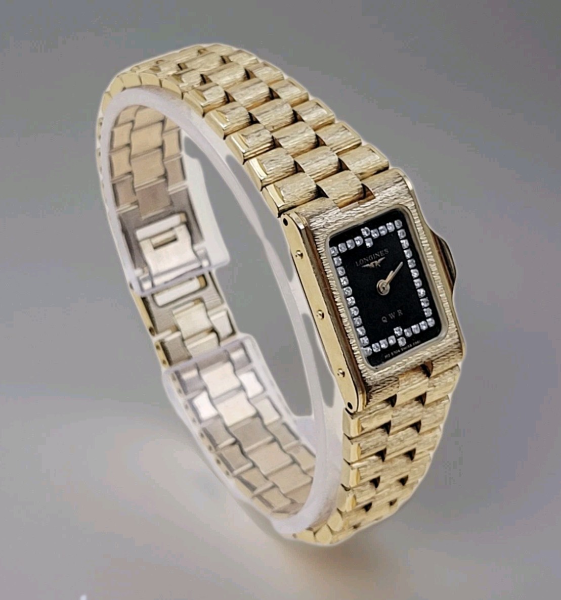 Vintage Longines QWR Diamond Tank Watch MZ 5704 Gold Bark Finish