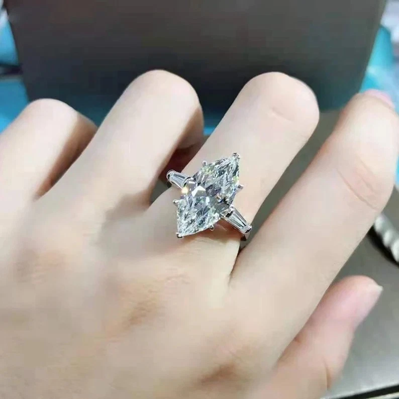 8.00 Ct Certified Marquise Cut White Treated Diamond Solitaire Ring 925 Silver ! - Image 4 of 4