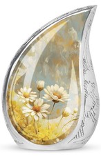 Golden Daisy Cremation Urn for Human Ashes Silver 10" Adult Memorial