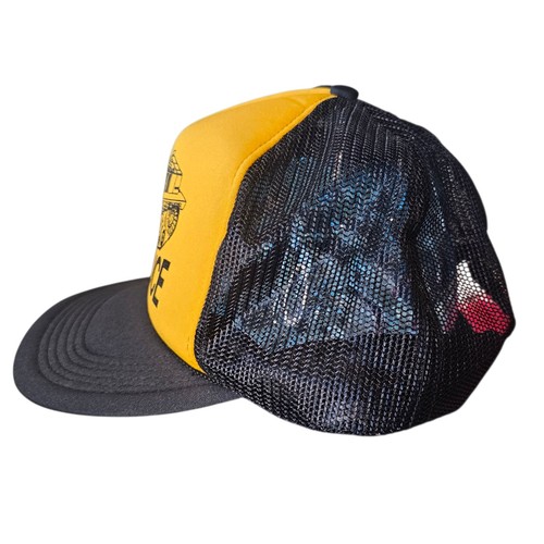 80s CAT Caterpillar Deuce Dozer Foam Trucker Rope Hat Snapback Black Yellow - Picture 2 of 13
