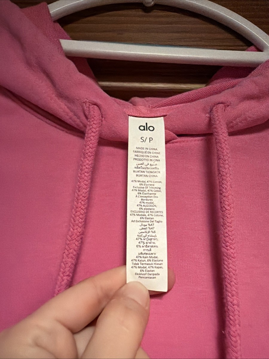 Alo Hoodie Womens Small S Pink Gym Yoga Knit Pullover Cropped