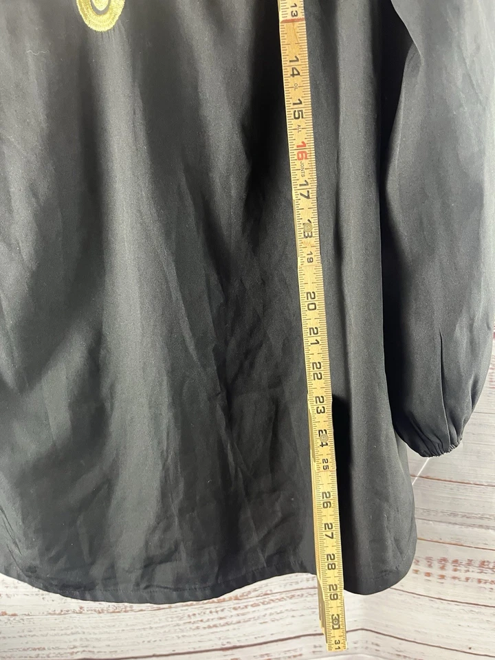 Top túnica MUDPIE para mujer pequeño negro dorado bordado manga larga Foto 4 de 4