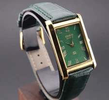 Vintage Seiko Slim Green Dial Gentlemen's Quartz  Wrist Watch - FREE SHIPPING