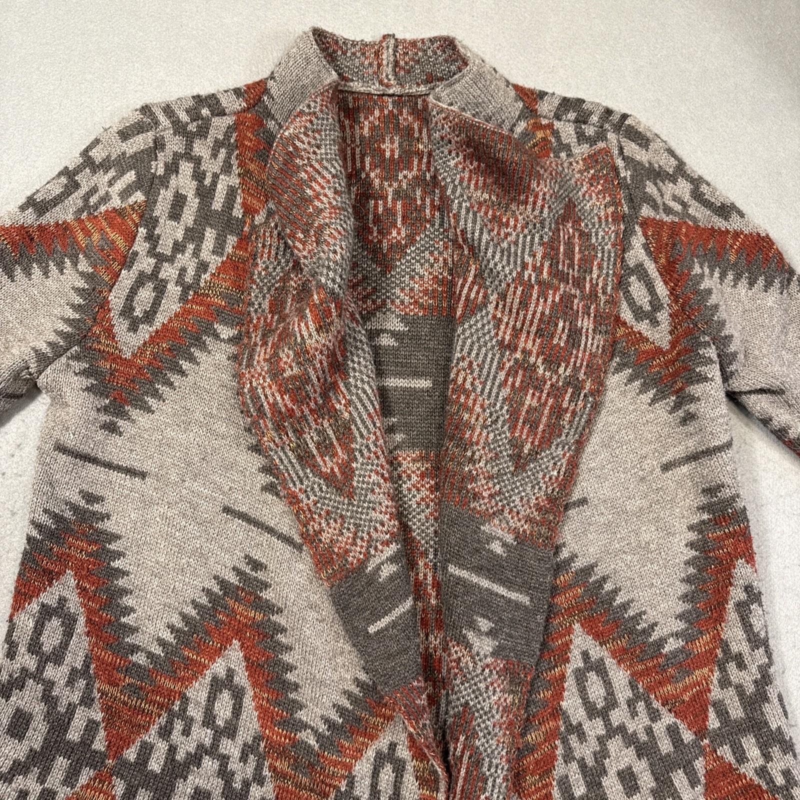 SWEATER CARDIGAN Women’s MEDIUM Aztec Southwest  Open Front Gray-image