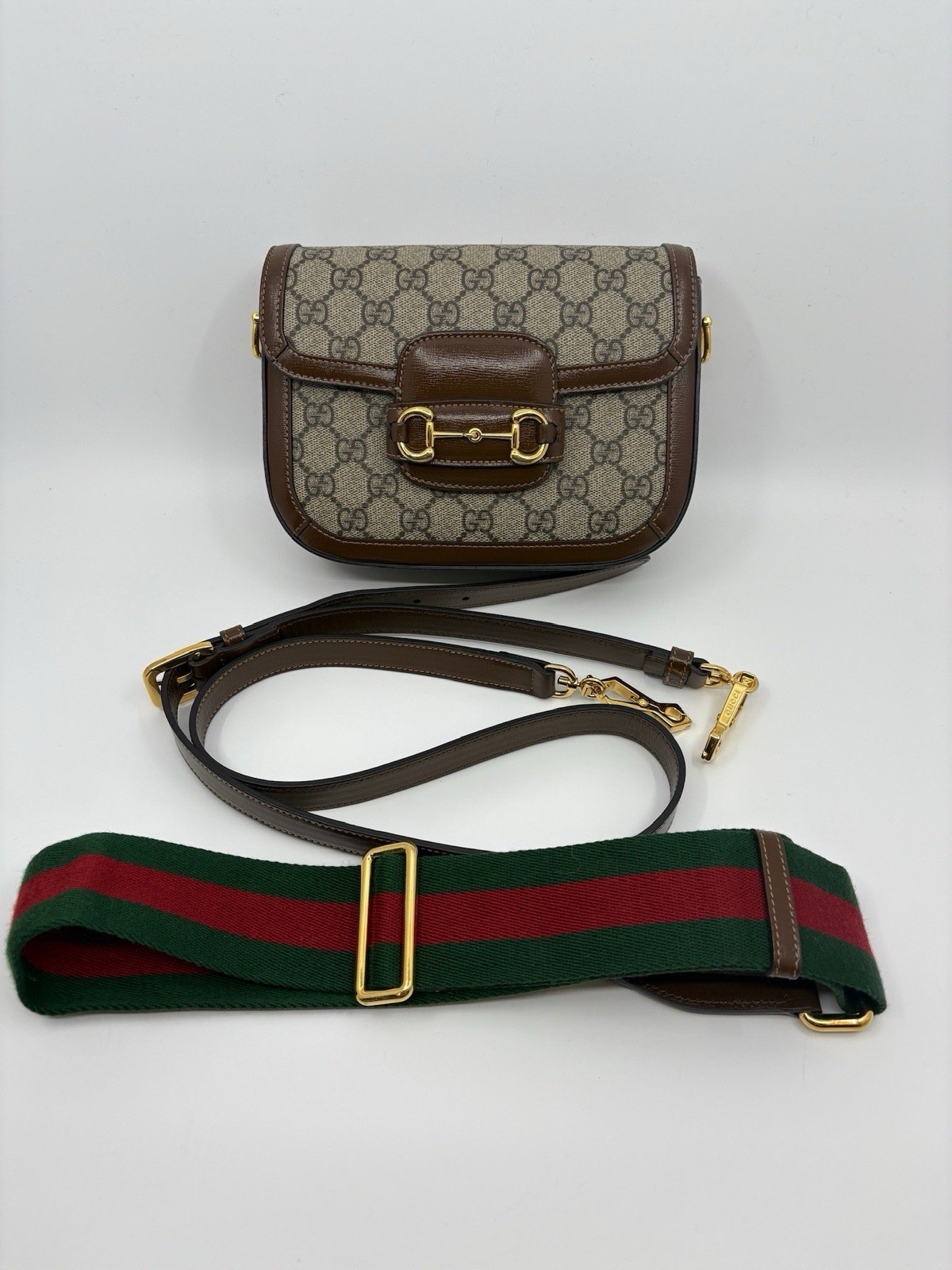 Gucci Horsebit 1955 GG Coated Shoulder Bag Mini Brown Canvas
