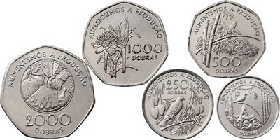 SAN SAO TOME AND PRINCIPE 5 COINS SET 100 250 500 1000 2000 DOBRAS 1997 UNC