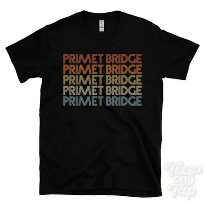 PRIMET BRIDGE REPEATED RETRO STYLE T-SHIRT mens & womens uk place name gift