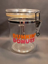 💥Vintage Dunkin Donuts Acrylic Storage Canister With Scoop Spoon Sealed Lid 
