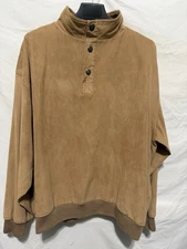 WEATHERPROOF GARMENT CO Mens Pullover Jacket 1/4 Snap Faux Suede Tan / Brown L