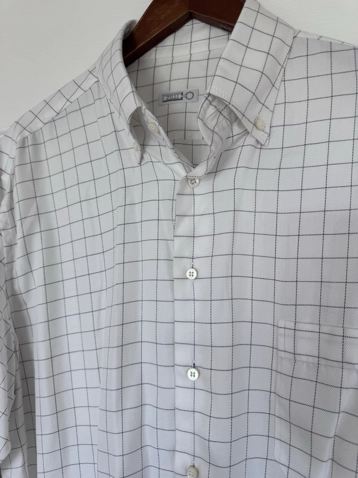 Zilli Dress Shirt Mens 17.5 44 White Check Geometric Cotton Mother Of Pearl XL - Image 2 of 4