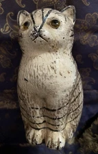 Vintage Cast Iron Cat Still Coin Bank with AMBER & BROWN Glass Eyes