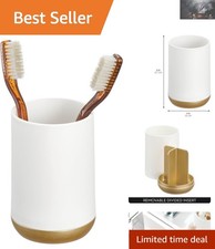 Elegant Matte White/Gold 3-Section Toothbrush Holder for Organizing Essentials