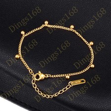 Genuine 18K Yellow Gold Filled High-Polished 3mm Beaded Curb Chain Bracelet H277