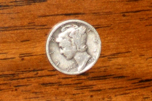 1928 SILVER MERCURY DIME - GRADES "FINE"