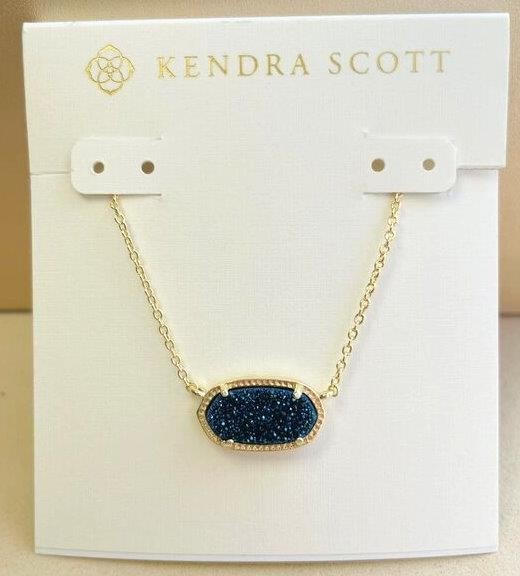 Kendra Scott Elisa Pendant Necklace Indigo Blue Drusy 14k GOLD plated Chain