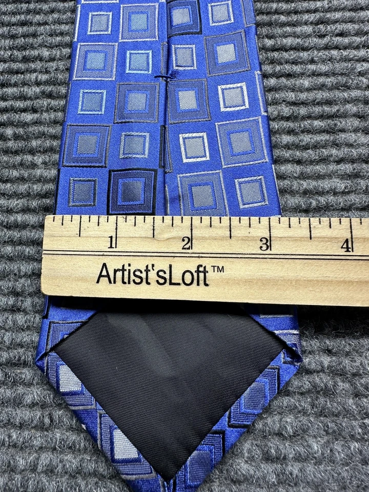 Lote de 3 Gravatas Kenneth Cole Reaction Masculinas Seda Azul Cinza Roxo Xadrez Geométrico - Imagem 3 de 4