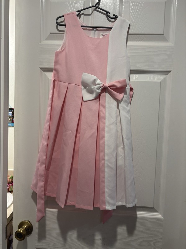 Sunny Fashion Girls 8 Pink/White Colorblock A-Line Knee Dress Bow Zip