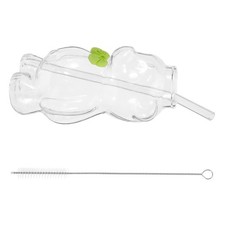 Adorable Bear Glass Cup With Straw And Cleaning Brush 320 ml For Coffee