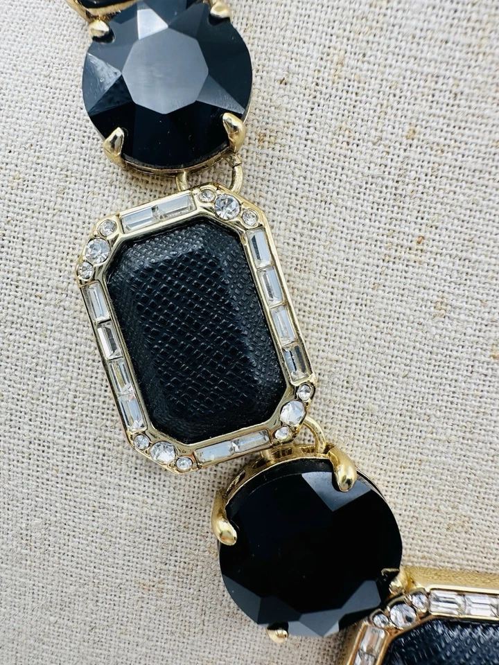 KATE SPADE NECKLACE JACKPOT JEWELS BLACK LEATHER & CRYSTAL NECKLACE 20” - Image 2 of 4